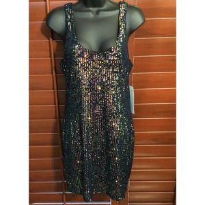 New Sequin Scoop Sleeveless Minidress Navy size 8